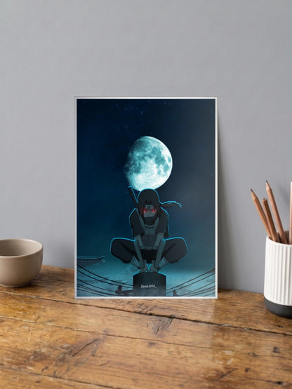 Itachi Sitting Under Blue Moon Anime Poster