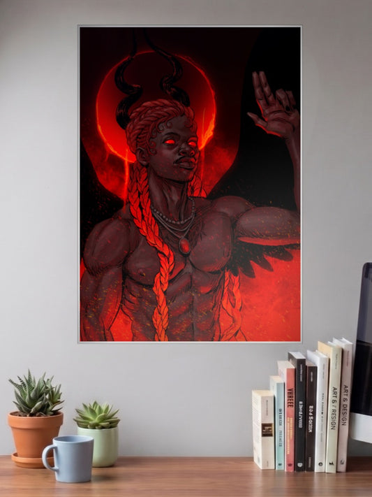 Fire Deity Glowing Eyes Portrait Gods Poster