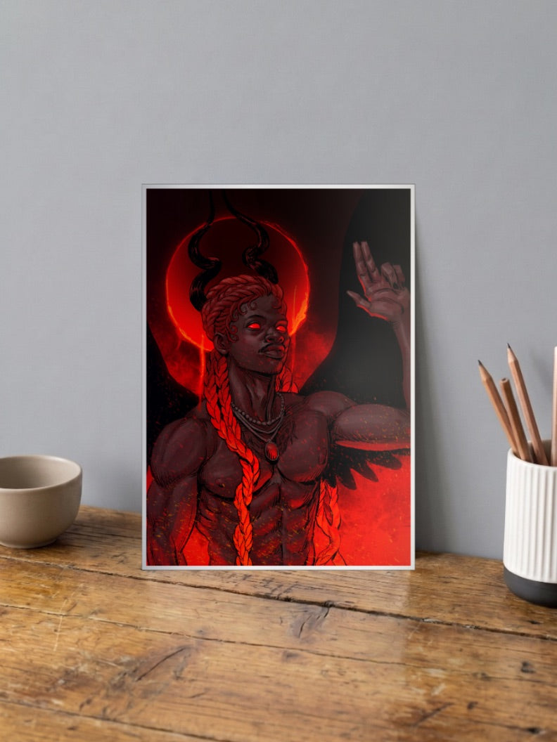 Fire Deity Glowing Eyes Portrait Gods Poster