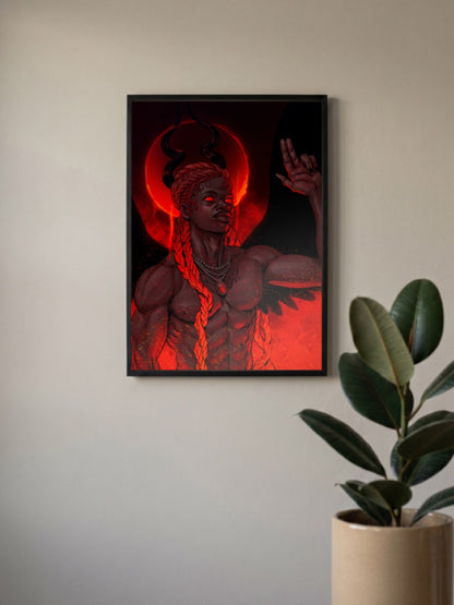 Fire Deity Glowing Eyes Portrait Gods Poster