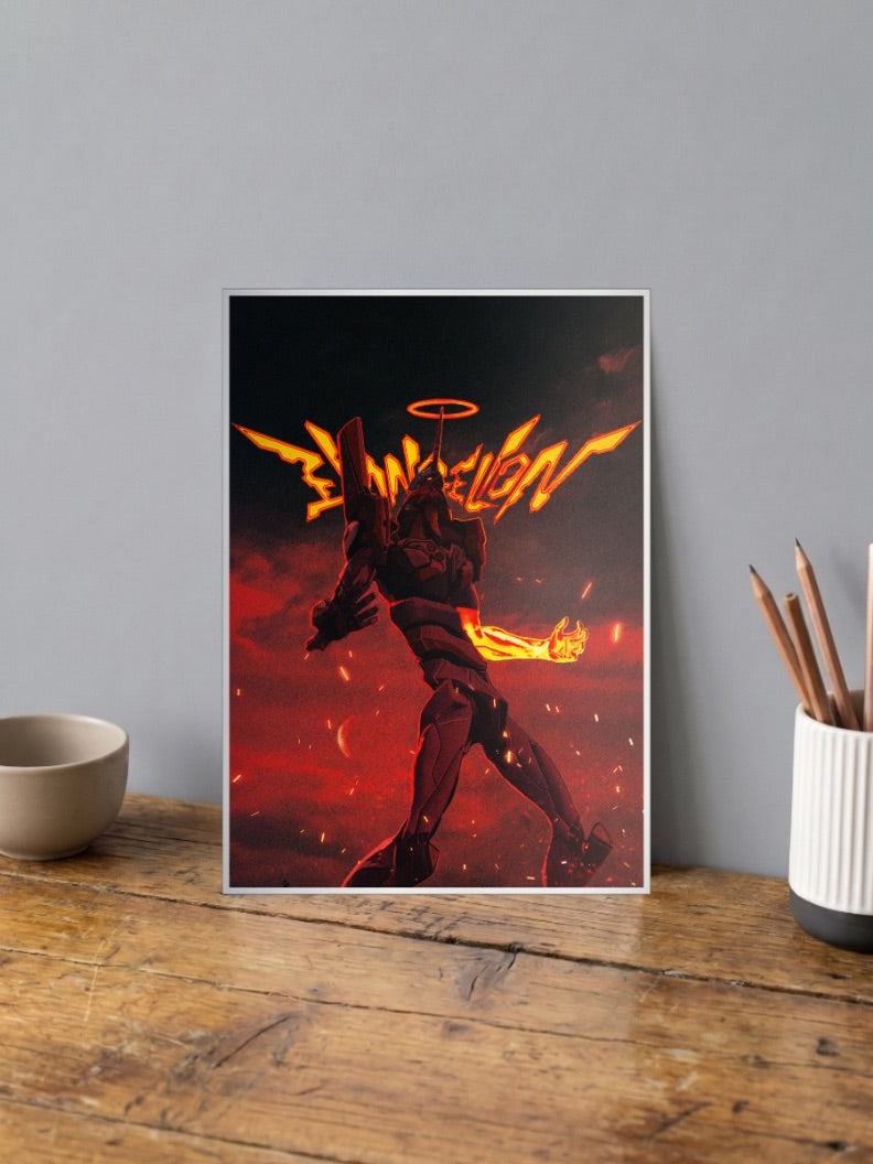 Eva Unit 01 Halo Battle Scene Anime Poster