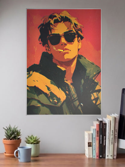 Cool Guy Neon Portrait Art Aesthetic Poster