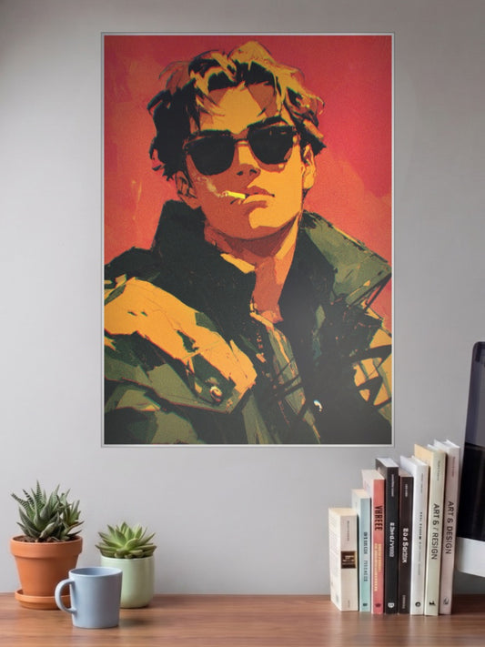 Cool Guy Neon Portrait Art Aesthetic Poster