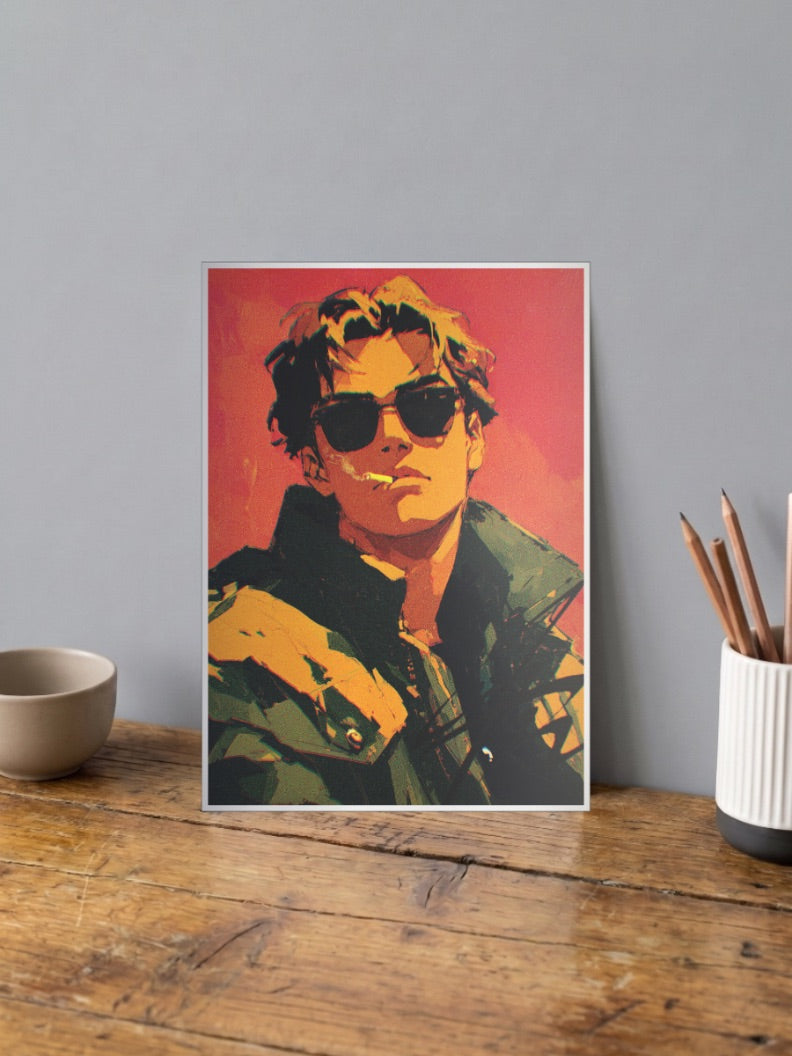 Cool Guy Neon Portrait Art Aesthetic Poster