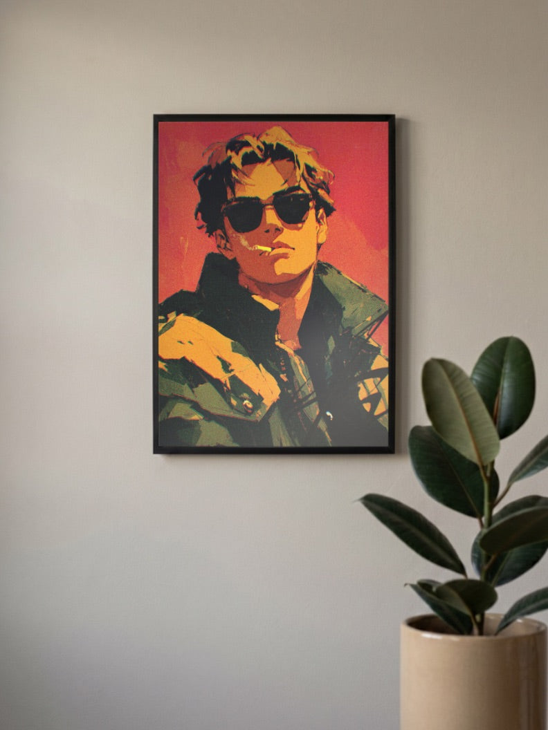 Cool Guy Neon Portrait Art Aesthetic Poster