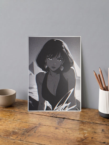 Woman Pyramid Neon Portrait Aesthetic Poster