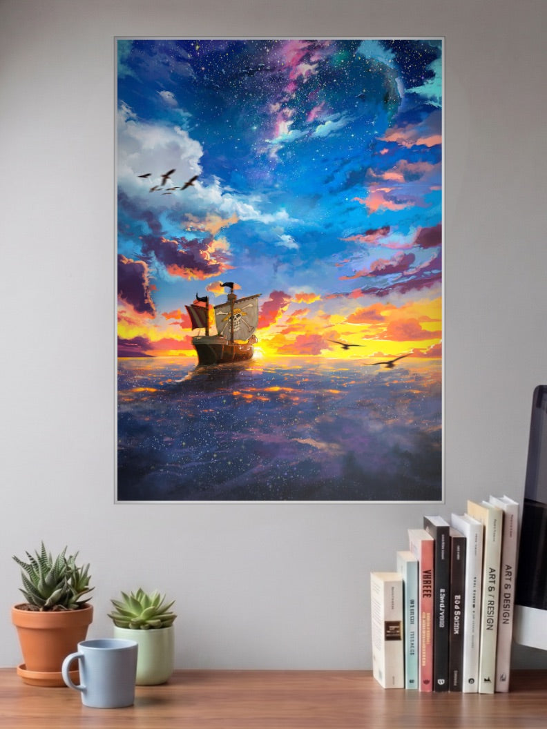 One Piece Ship At Sunset Anime Poster