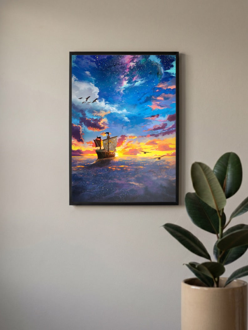 One Piece Ship At Sunset Anime Poster