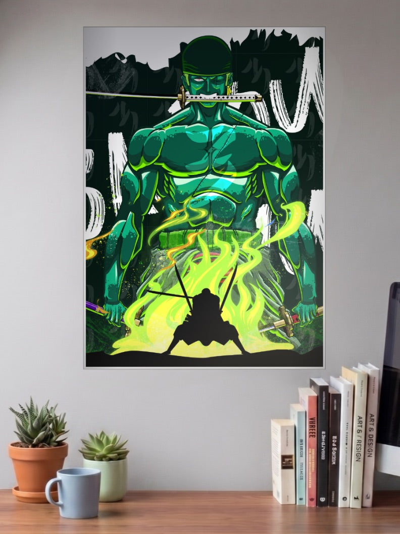 Zoro Sword Mouth Fire Art Anime Poster