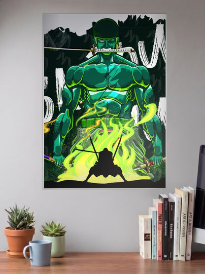 Zoro Sword Mouth Fire Art Anime Poster