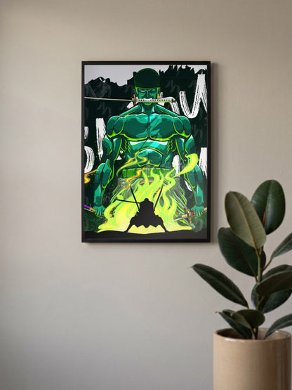 Zoro Sword Mouth Fire Art Anime Poster