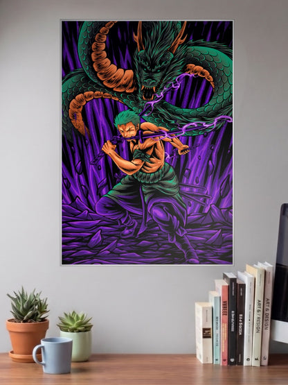 Zoro Versus Dragon Clash Anime Poster
