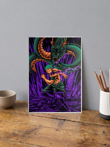 Zoro Versus Dragon Clash Anime Poster