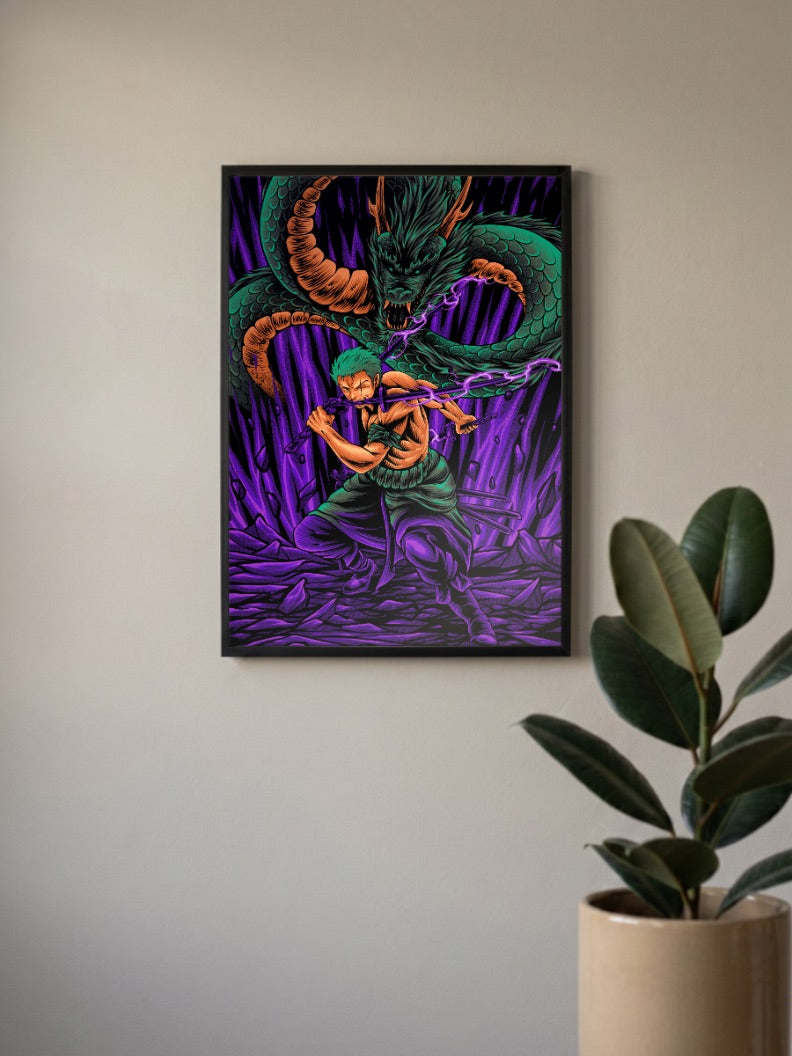 Zoro Versus Dragon Clash Anime Poster