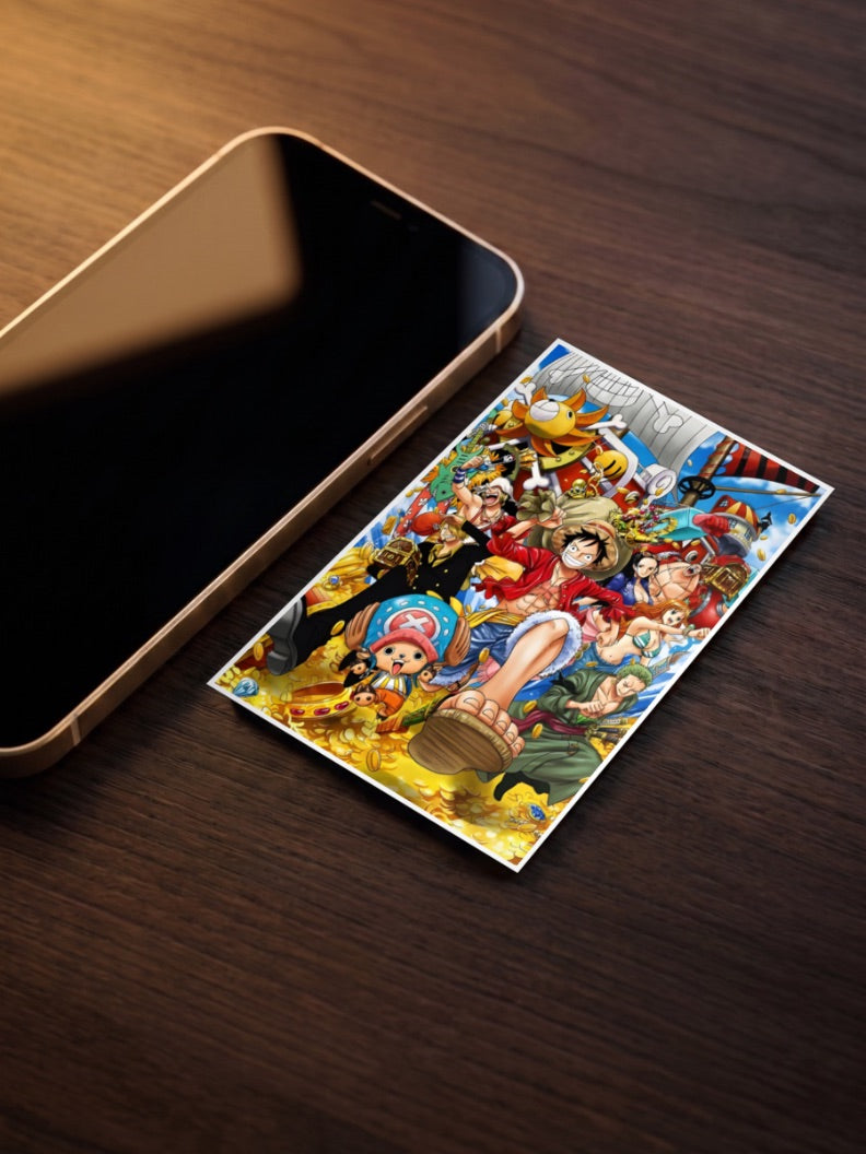 One Piece Crew Gold Celebration Anime Poster as a pocket poster, sized to fit behind a phone case