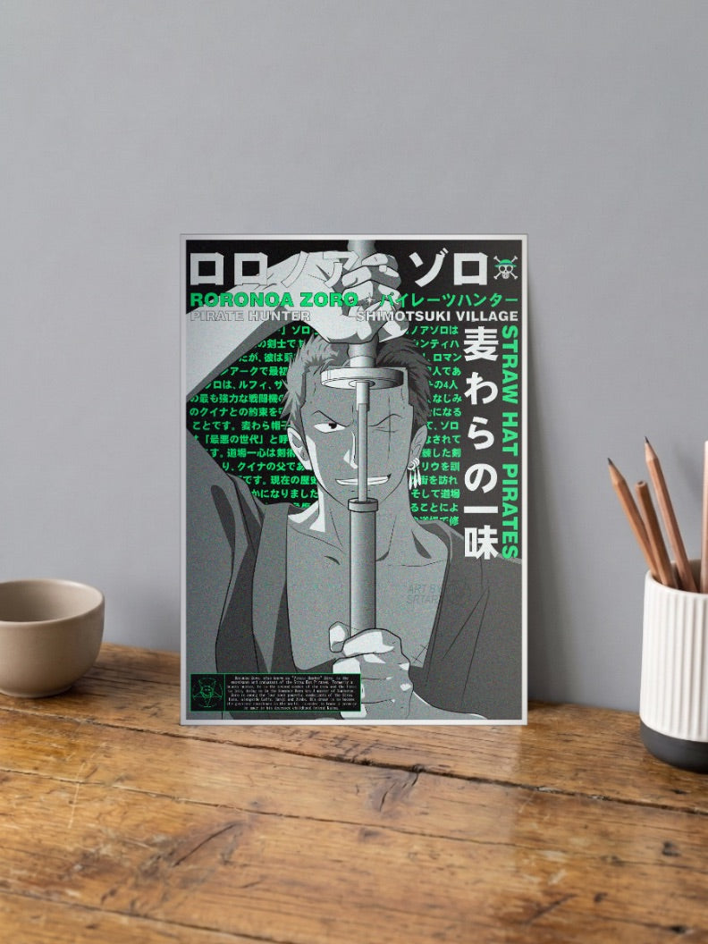 Zoro Pirate Hunter Bio Art Anime Poster