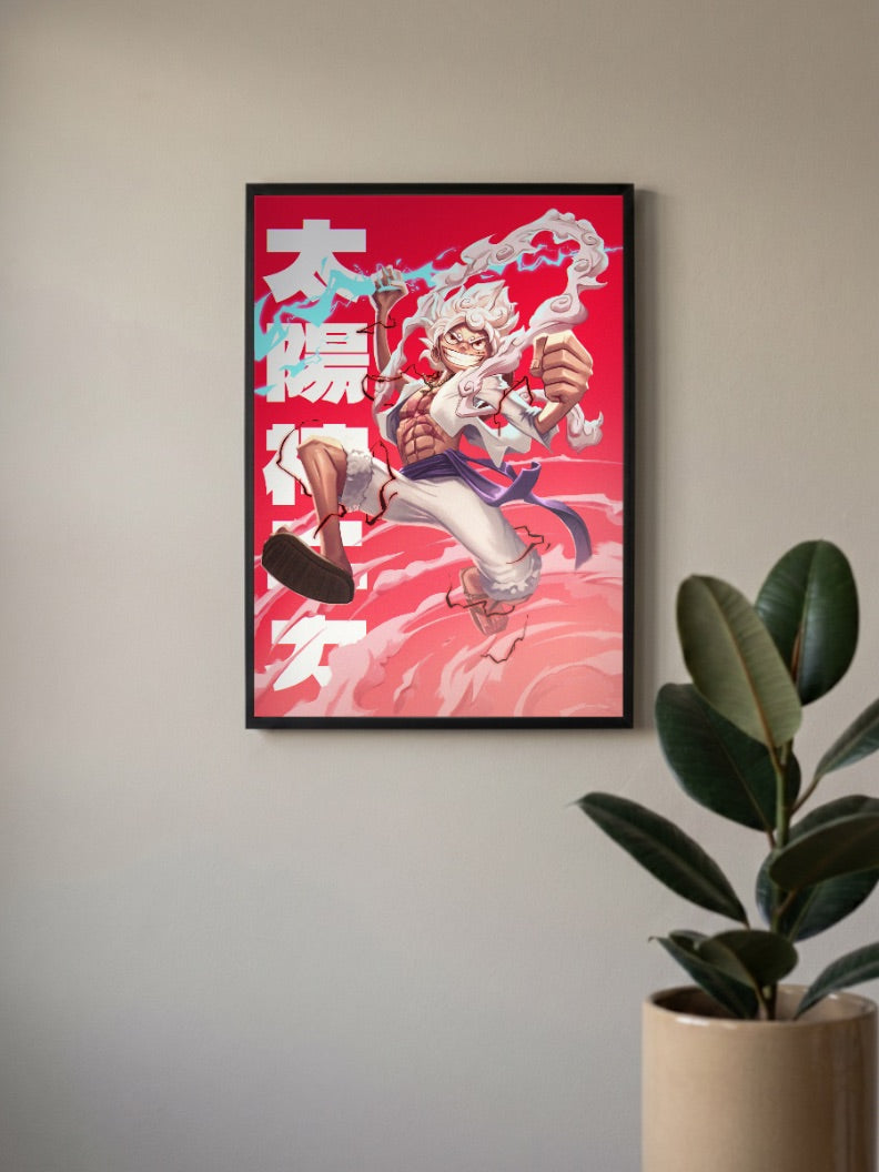Luffy Gear 5 Sun God Art Anime Poster