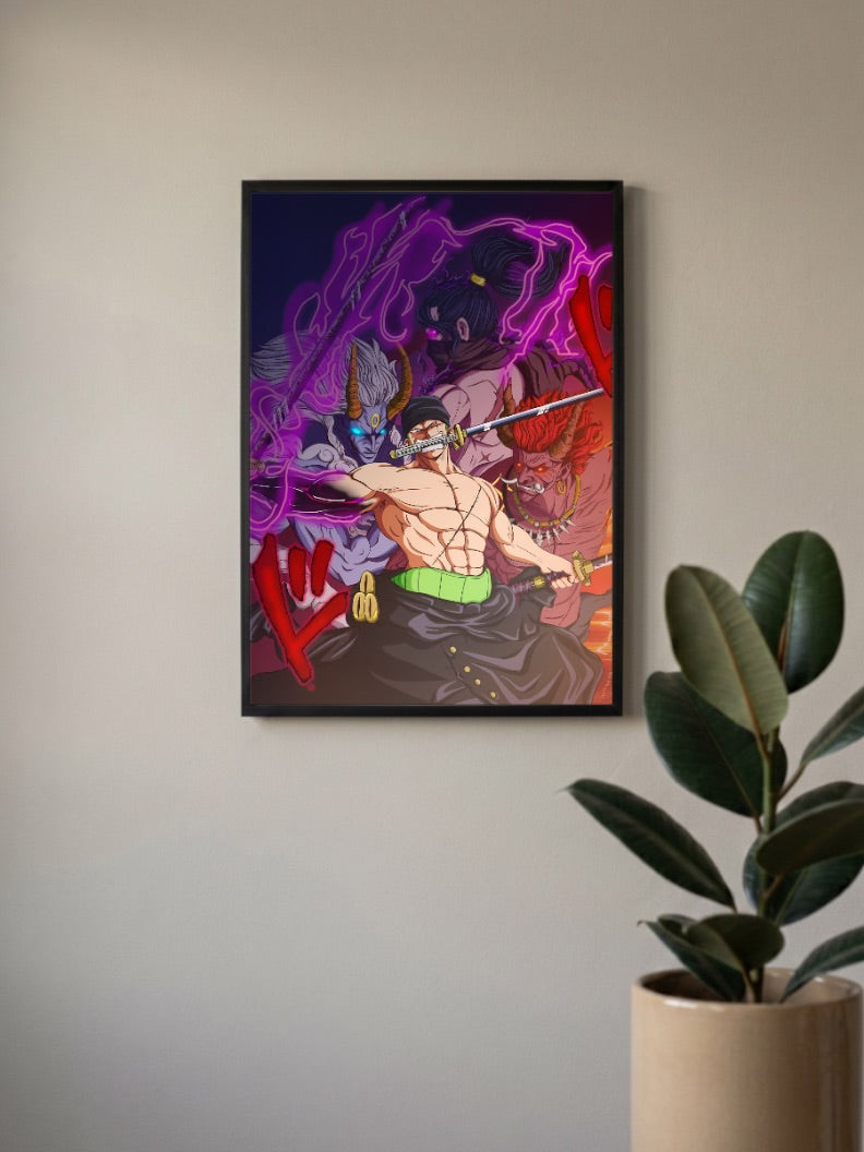 Zoro Versus Demon Trio Anime Poster