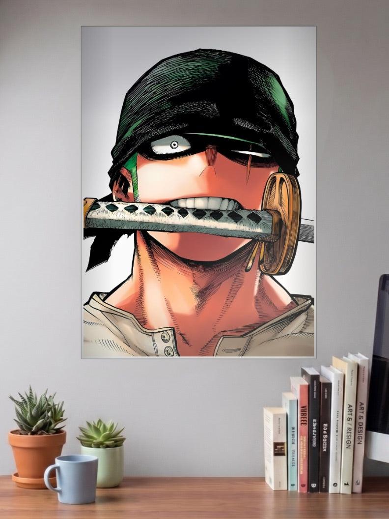 Zoro Sword Teeth Close Up Anime Poster