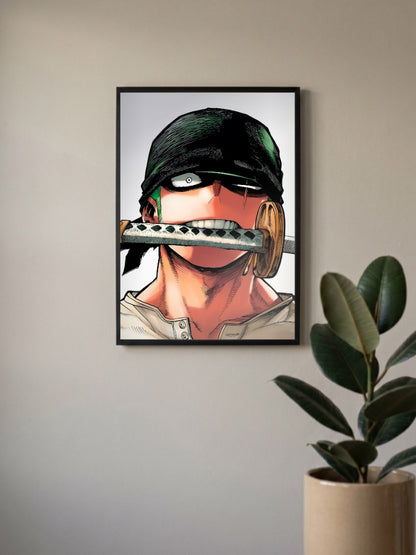 Zoro Sword Teeth Close Up Anime Poster
