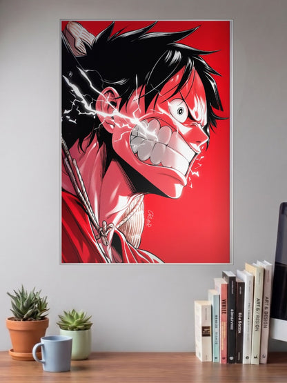 Luffy Red Lightning Close Up Anime Poster