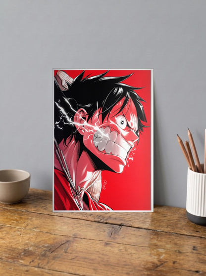Luffy Red Lightning Close Up Anime Poster