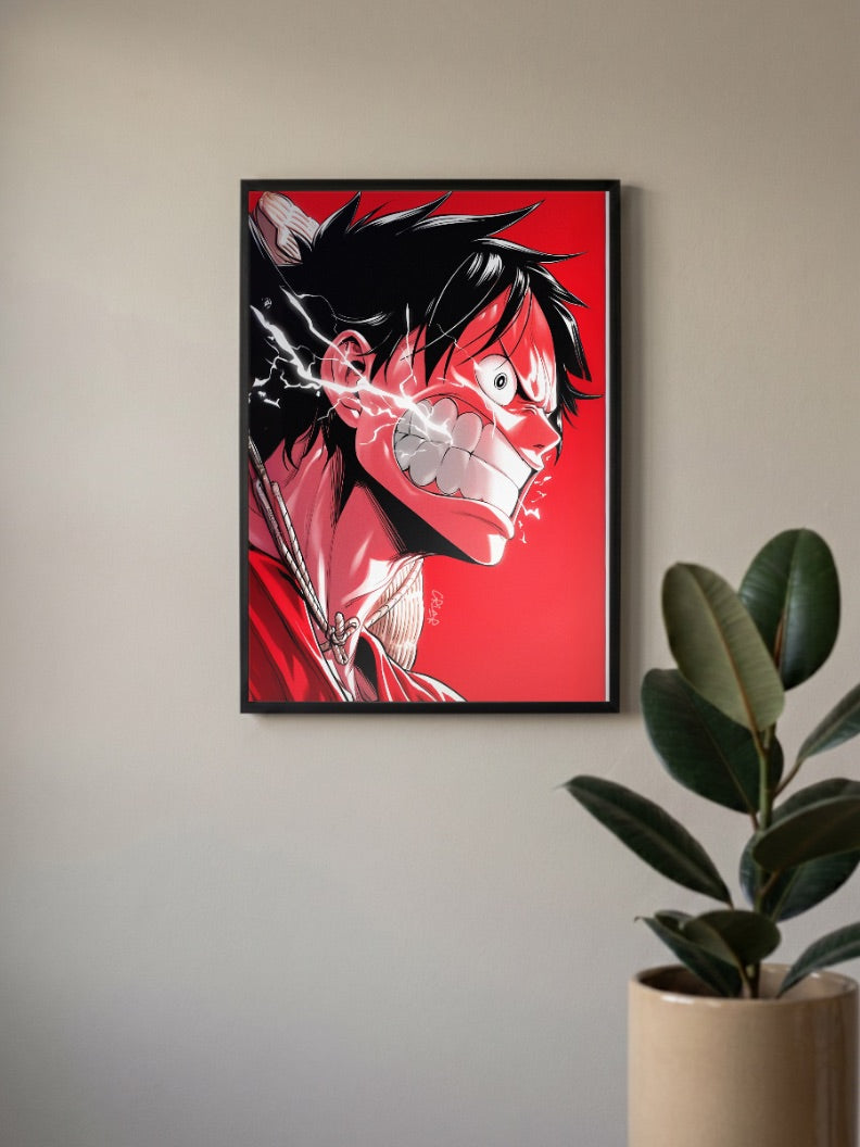 Luffy Red Lightning Close Up Anime Poster