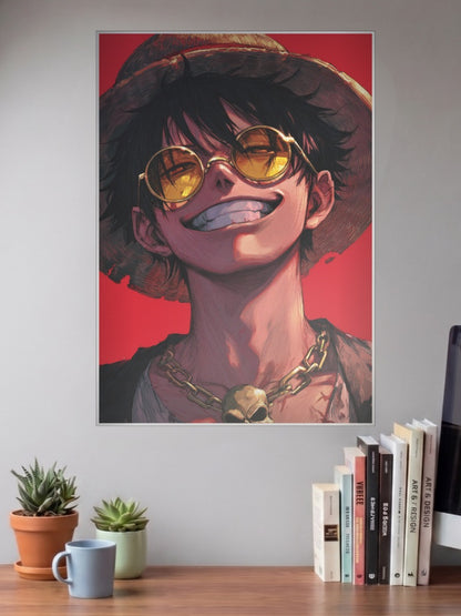Luffy Sunglasses Gold Chain Anime Poster