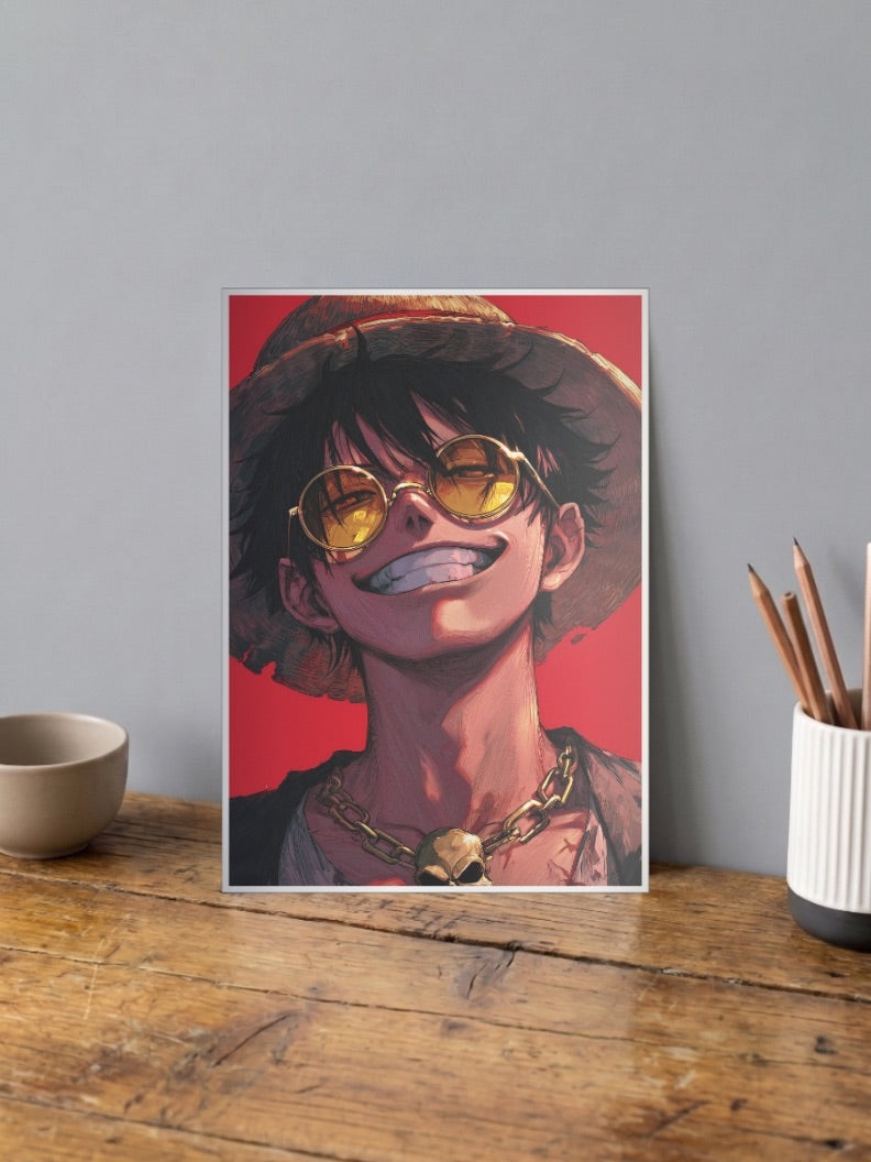 Luffy Sunglasses Gold Chain Anime Poster