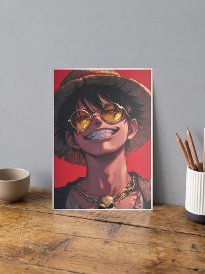Luffy Sunglasses Gold Chain Anime Poster