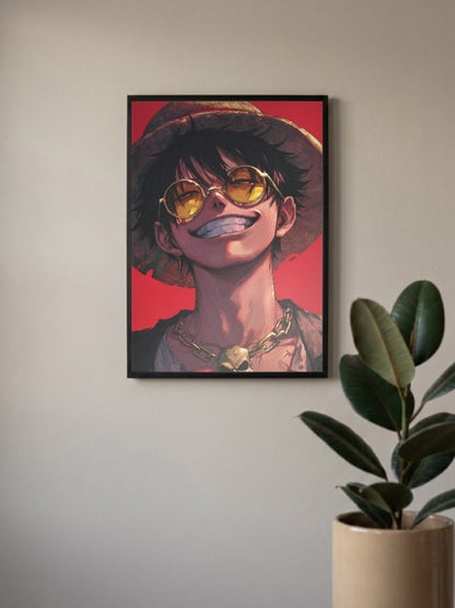Luffy Sunglasses Gold Chain Anime Poster