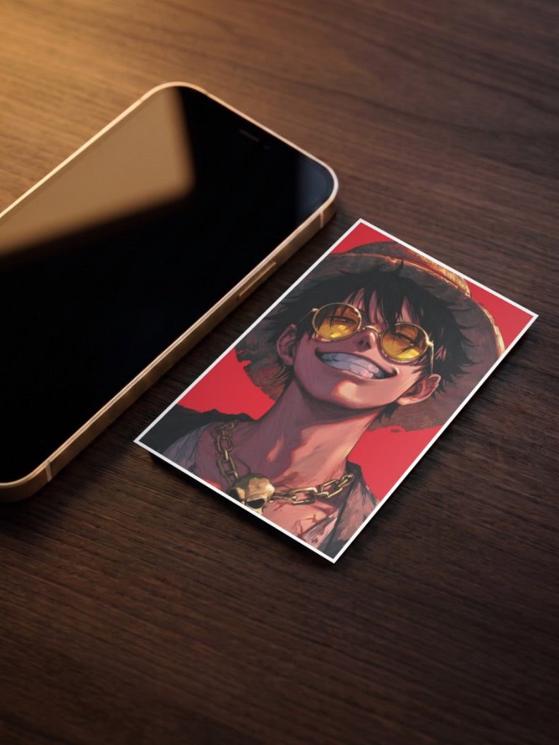 Luffy Sunglasses Gold Chain Anime Poster