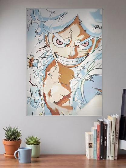 Luffy Gear 5 Laughing Close Up Anime Poster