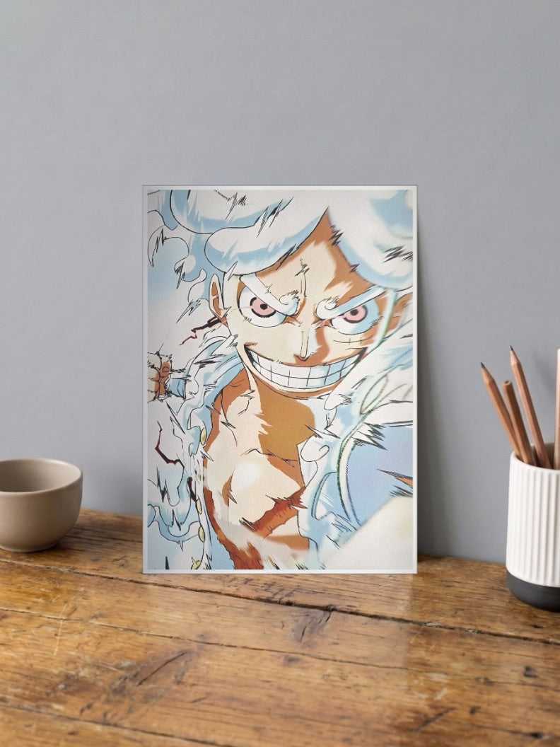 Luffy Gear 5 Laughing Close Up Anime Poster