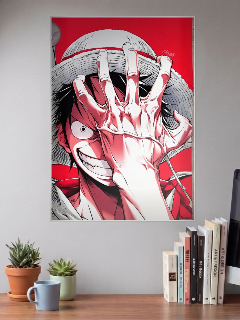 Luffy Hand Over Eye Art Anime Poster