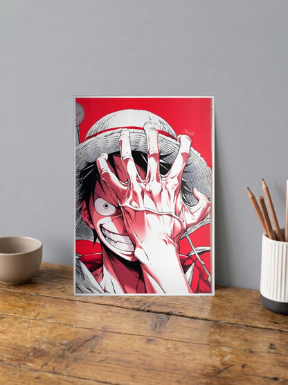 Luffy Hand Over Eye Art Anime Poster