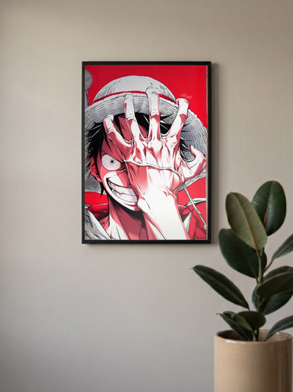 Luffy Hand Over Eye Art Anime Poster