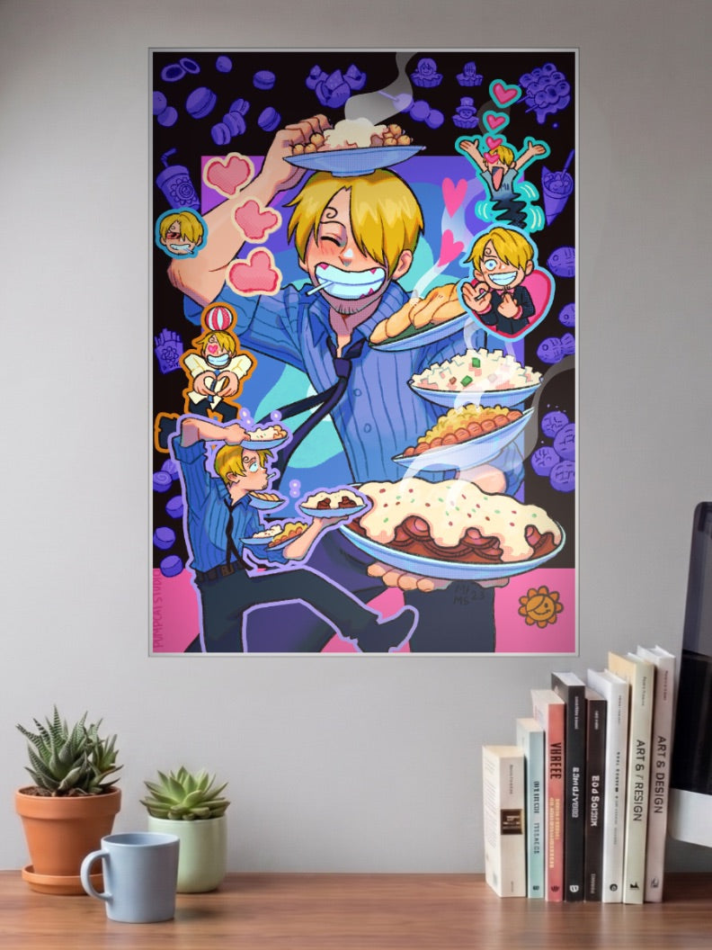 Sanji Cooking Scene Art Anime Poster
