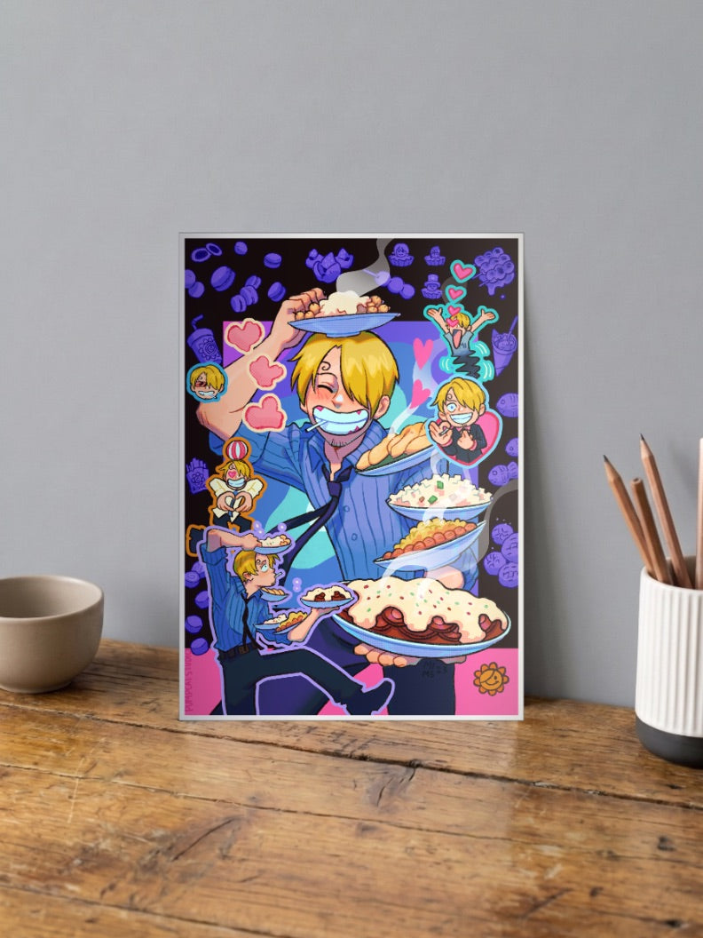 Sanji Cooking Scene Art Anime Poster