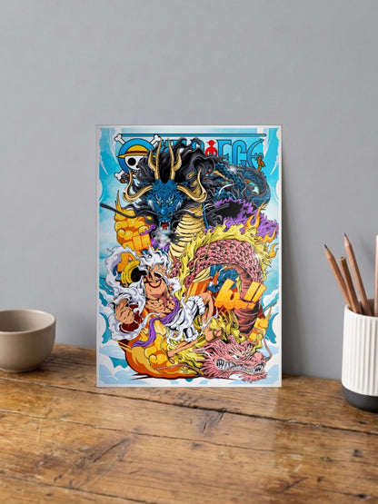 Luffy Versus Kaido Gold Art Anime Poster