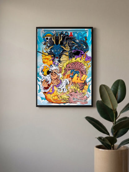 Luffy Versus Kaido Gold Art Anime Poster