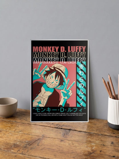 Luffy Peace Sign Quote Art Anime Poster