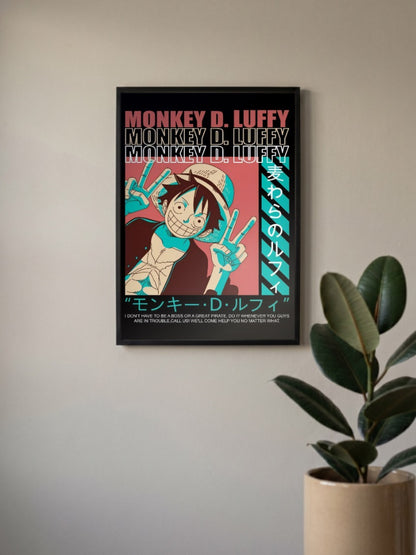Luffy Peace Sign Quote Art Anime Poster