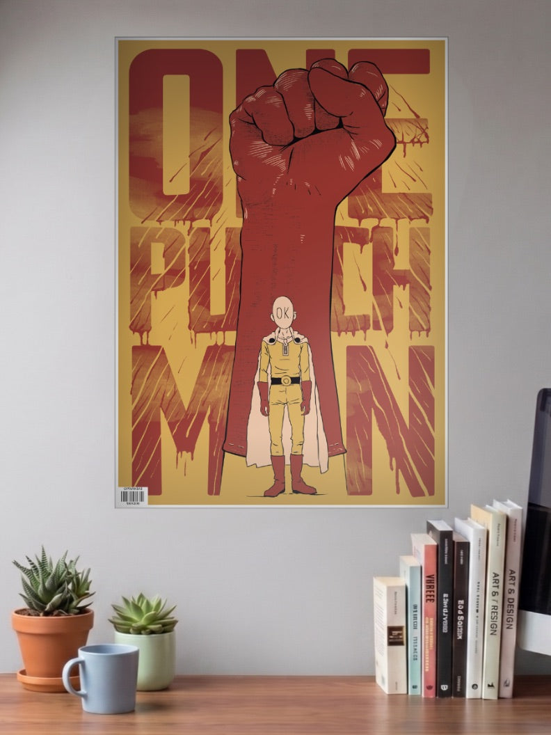 Saitama Giant Fist Text Art Anime Poster