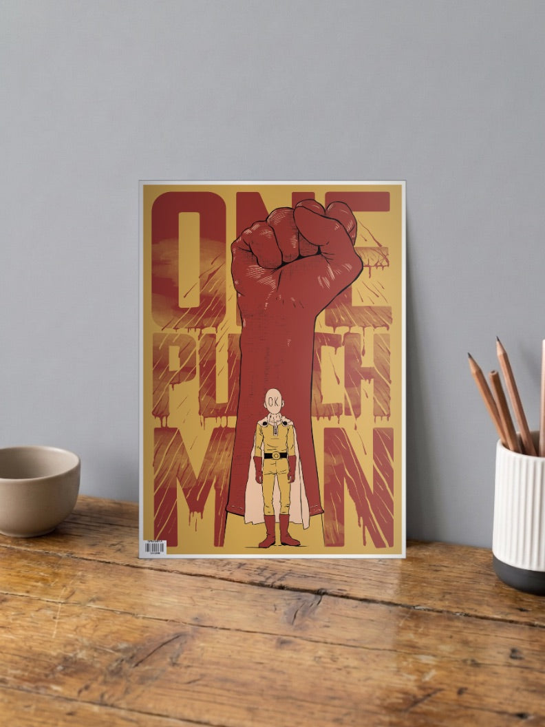 Saitama Giant Fist Text Art Anime Poster