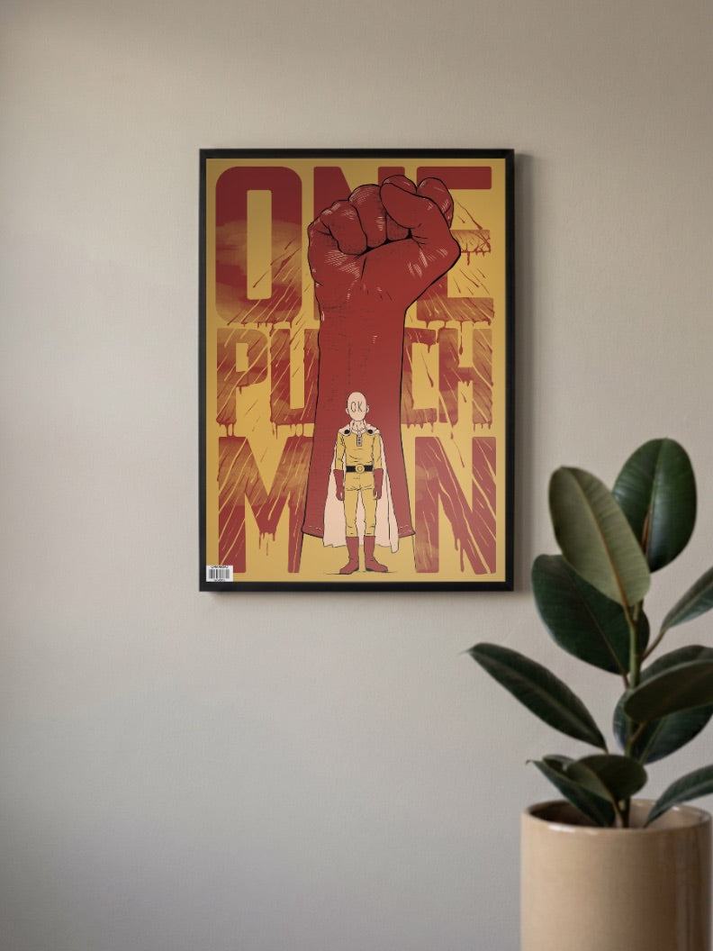 Saitama Giant Fist Text Art Anime Poster
