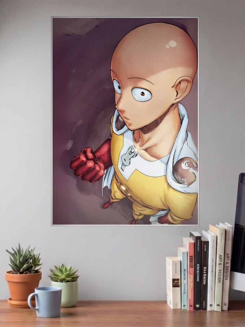 Saitama Bald Portrait Art Anime Poster