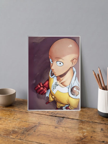 Saitama Bald Portrait Art Anime Poster