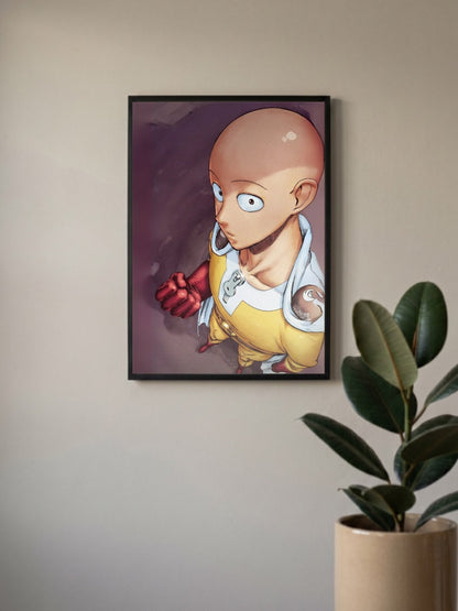 Saitama Bald Portrait Art Anime Poster