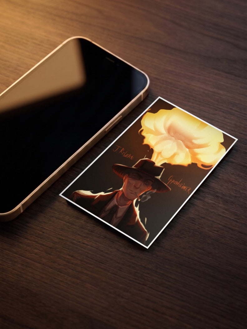 Oppenheimer Mushroom Cloud Hollywood Movie Poster as a pocket poster, sized to fit behind a phone case